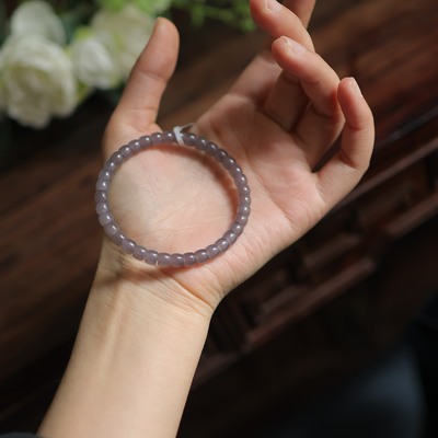 天然和田玉烟紫6mm直切手串