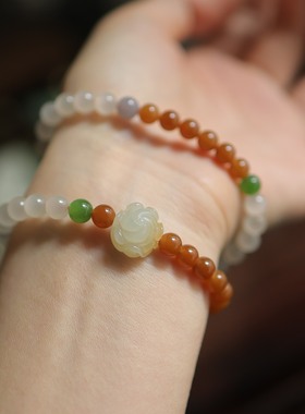 天然和田玉6mm猫眼双圈手串