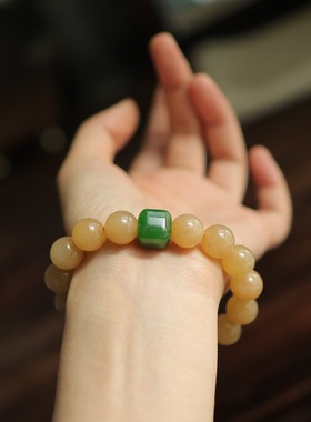 天然和田玉12mm野牛沟蜂蜜水圆珠单圈 新中式显贵手串 货号15476