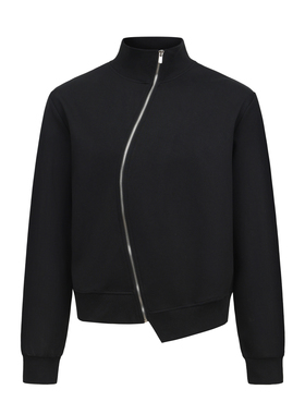 MONBLACK 基础款黑色碳灰色弧形金属拉链高领简约设计师开衫卫衣