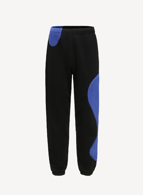 MONBLACK 解构拼接重组摇粒绒黑色束脚运动卫裤高克重磨毛