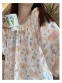 奶里奶气 纯棉双层纱布卡通图案可爱棉纱睡裙宽松长裙