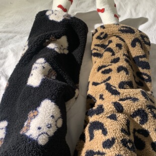 韩系复古少女米粒绒睡裤女秋冬新款加厚保暖可外穿家居休闲长裤