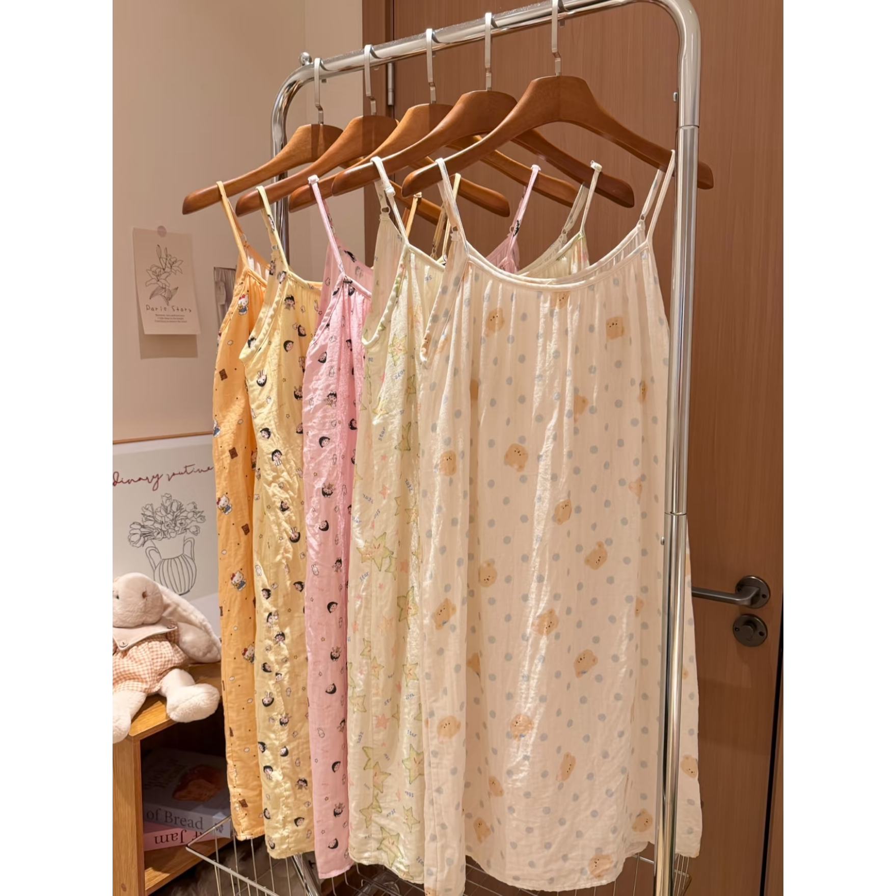 夏季带胸垫可调节吊带睡裙薄款棉纱可爱少女睡衣居家服图片