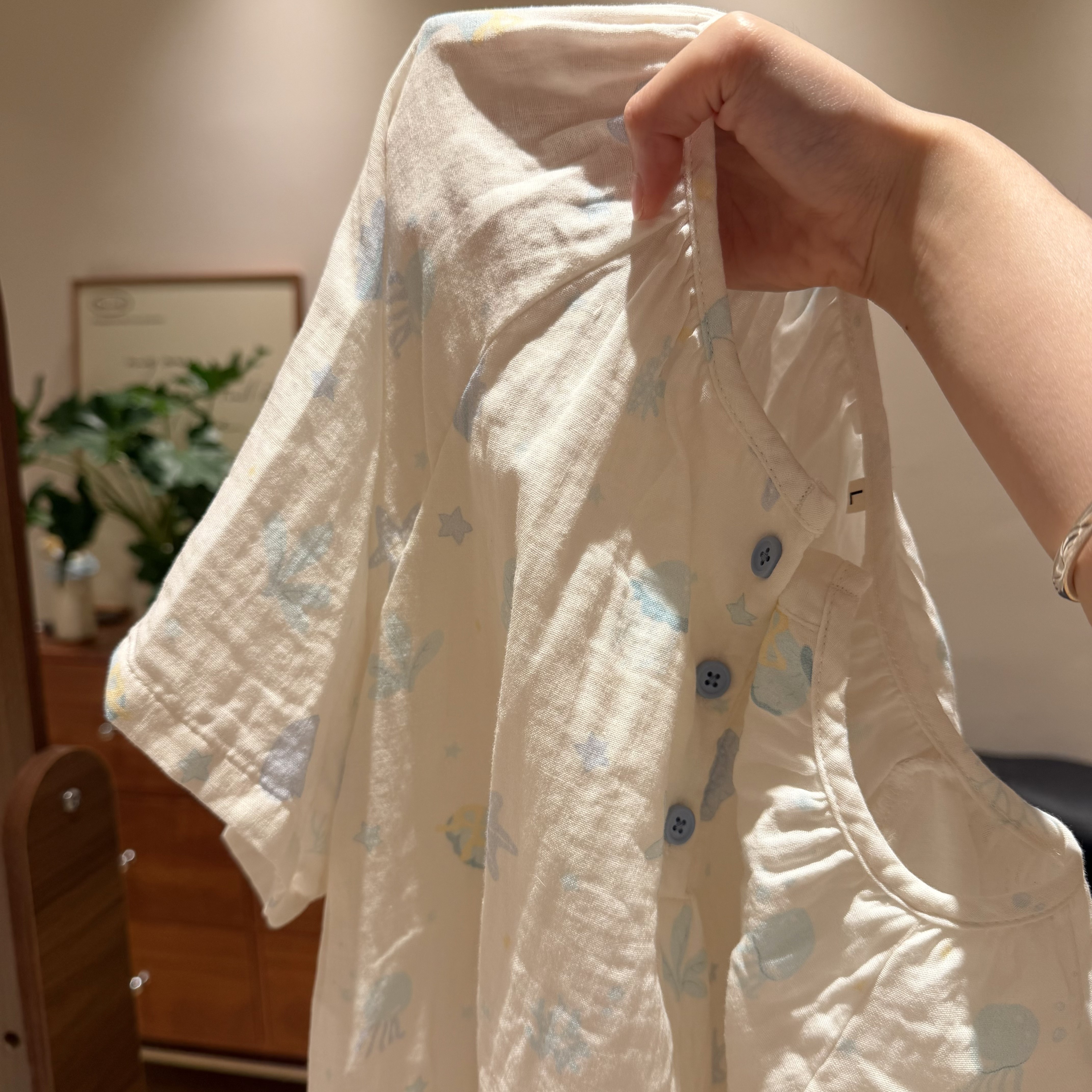 2026!夏季纯棉双层纱布圆领短袖短裤睡衣家居服套装可外穿