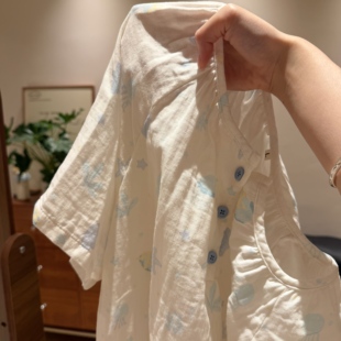 2026!夏季纯棉双层纱布圆领短袖短裤睡衣家居服套装可外穿
