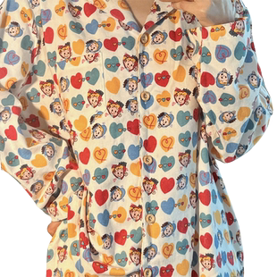 原田治全棉磨毛卡通印花小翻领宽松睡衣可爱家居服长袖上衣