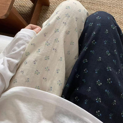 A类纯棉双层纱碎花家居裤可外穿