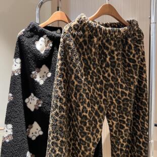 新品！可爱加厚保暖豹米粒绒绒睡裤女可外穿家居裤