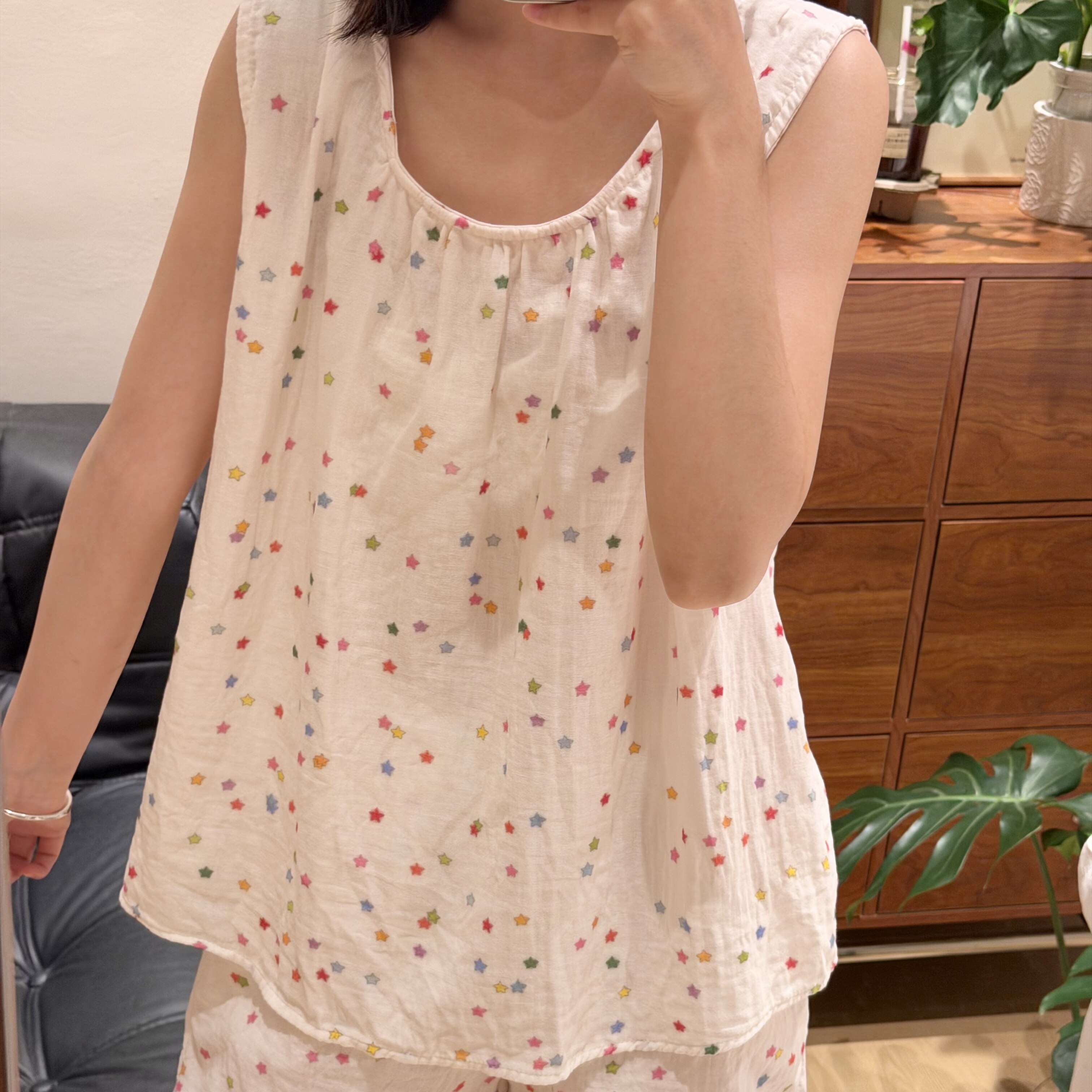 韩系甜美彩色星星背心短裤夏季睡衣女全棉双层棉纱家居服