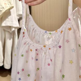 女士彩色星星全棉双层纱宽松舒适吊带裙漂亮出门居家睡衣睡裙女款