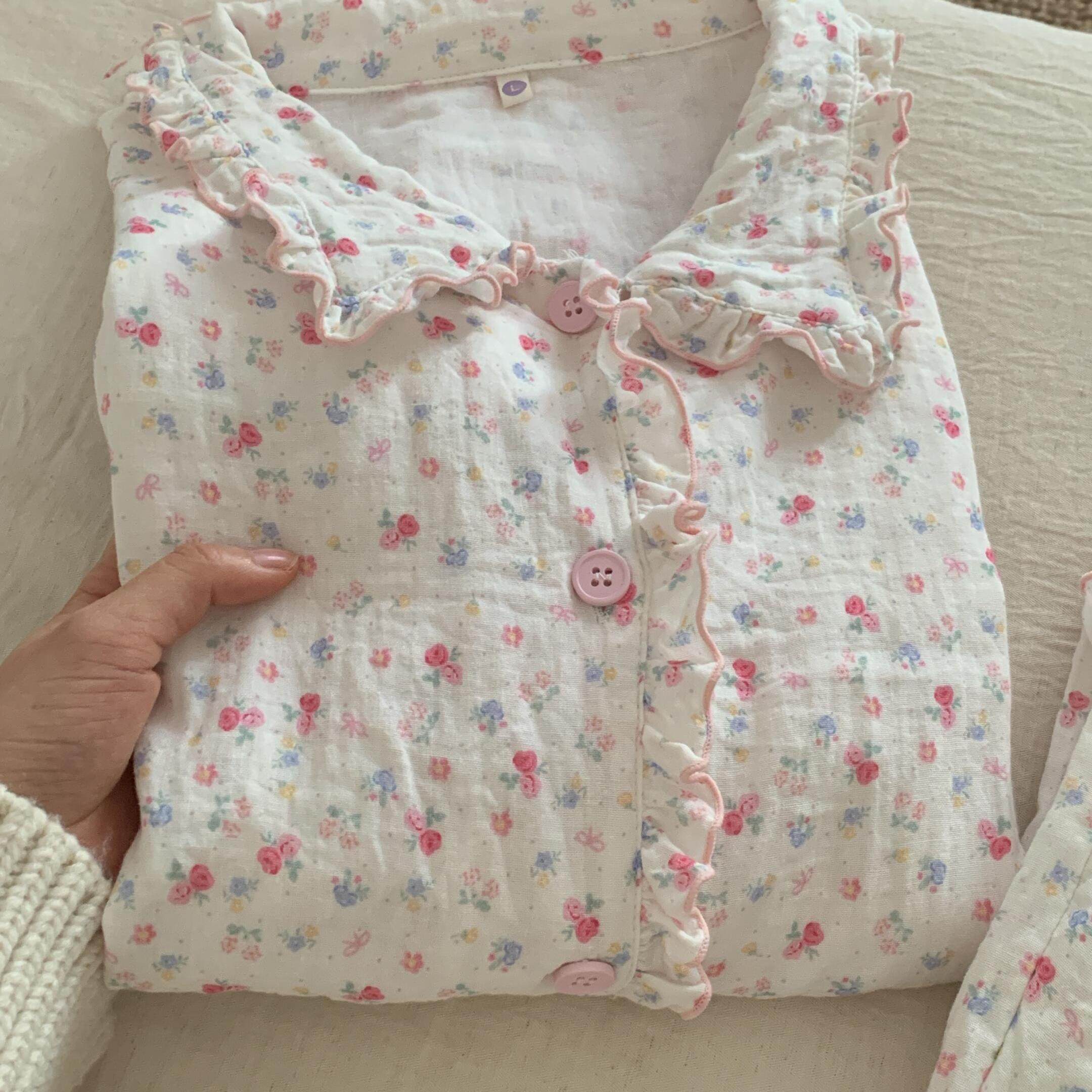 全棉！甜美风碎花娃娃领纯棉花边睡衣女长袖长裤有口袋家居服套装,女士内衣/男士内衣/家居服,睡衣/家居服套装,淘宝优惠券,粉丝福利购,淘宝优惠卷