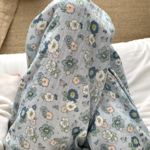 清新碎花全棉双层纱长裤亲肤柔然舒适家居裤睡裤女可外穿有口袋