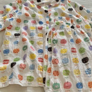 套装 夏季 短裤 100%棉双层纱小翻领短袖 睡衣女亲肤柔软可外穿 上新