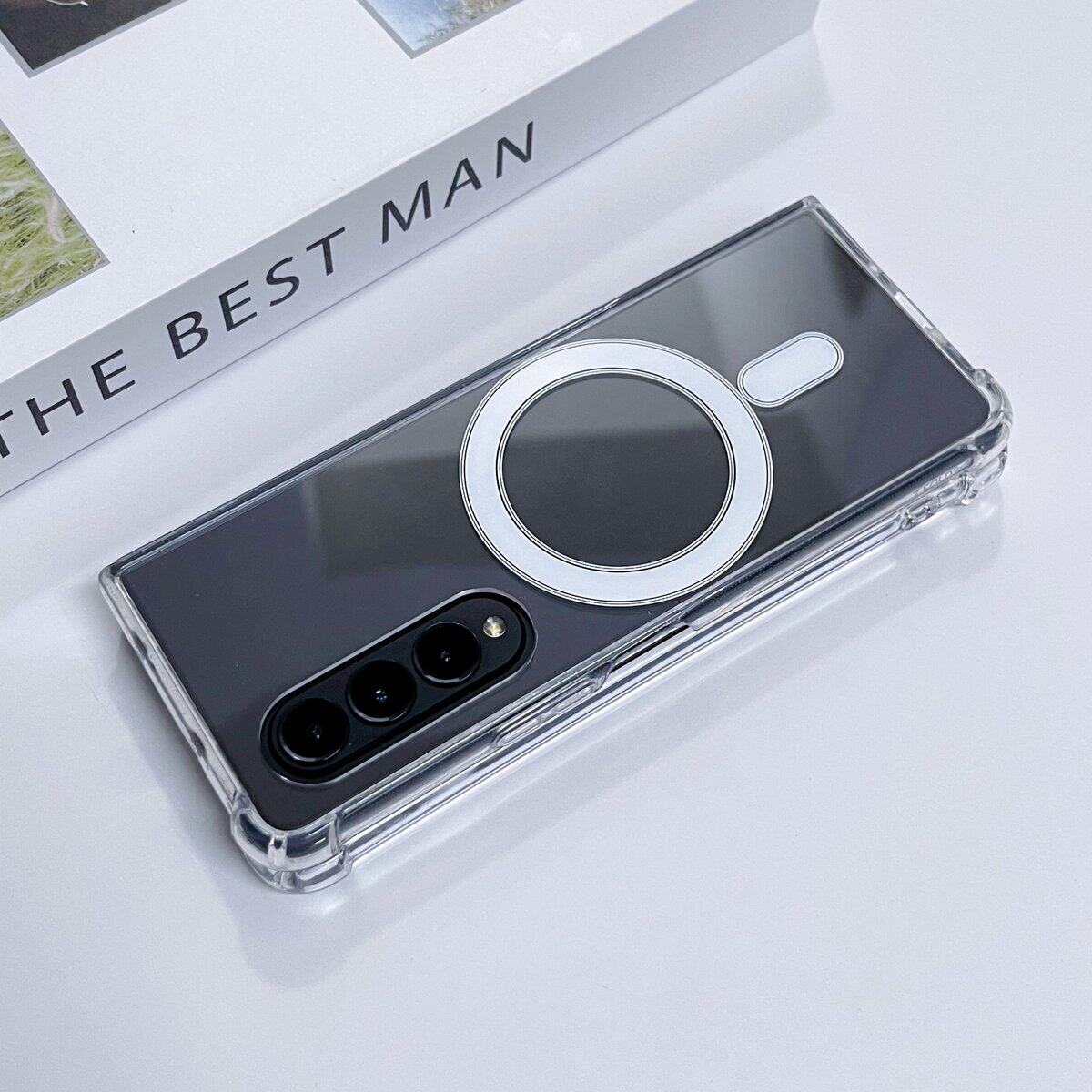 跨境三星Magsafe磁吸适用fold4透明左右折叠ZFOLD4手机壳四角防摔保护套FD5透明软壳ins带包装Zfold3