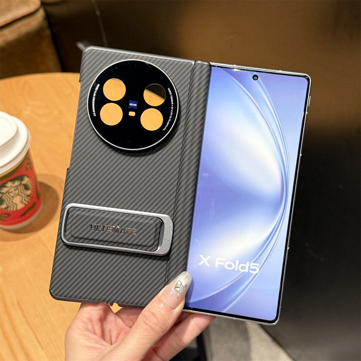 适用于vivo x fold5手机壳中轴磁吸款Xfold5手机壳双中轴枪色腕带二合一凯夫拉