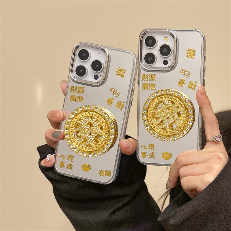 国潮水钻发财转盘适用谷歌GooglePixel10手机壳9A电镀镜面Pixel5XL中国风8pro高级感文字谷歌6简约4A防摔7女