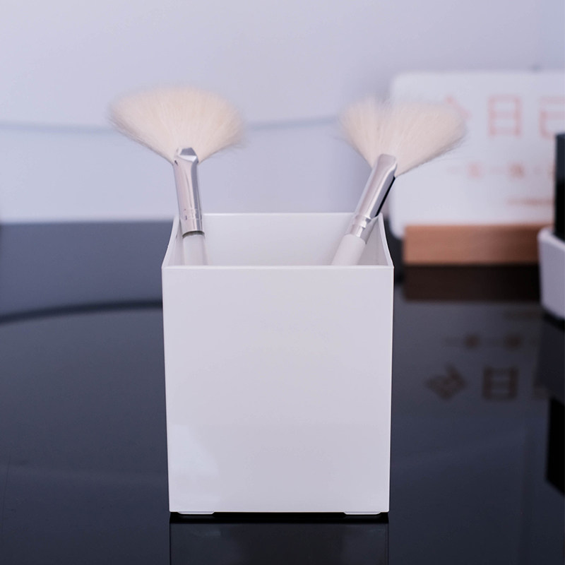 速发约推车盒理收纳整刷化妆刷子架简院白色方形小桶化妆棉盒