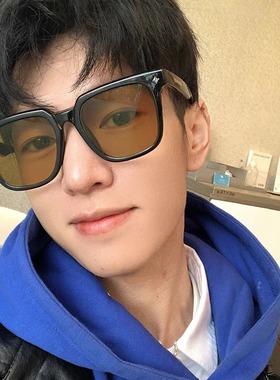 速发黑框茶色镜镜男款防紫外线级感方形粗边大色太墨痞帅2024新