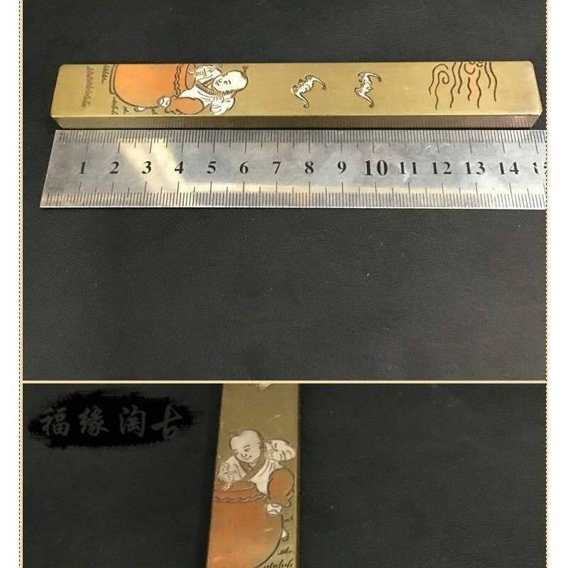 速发高端纯铜镇尺仿古黄铜镇纸麒麟送子马上封侯文房四宝压尺中号