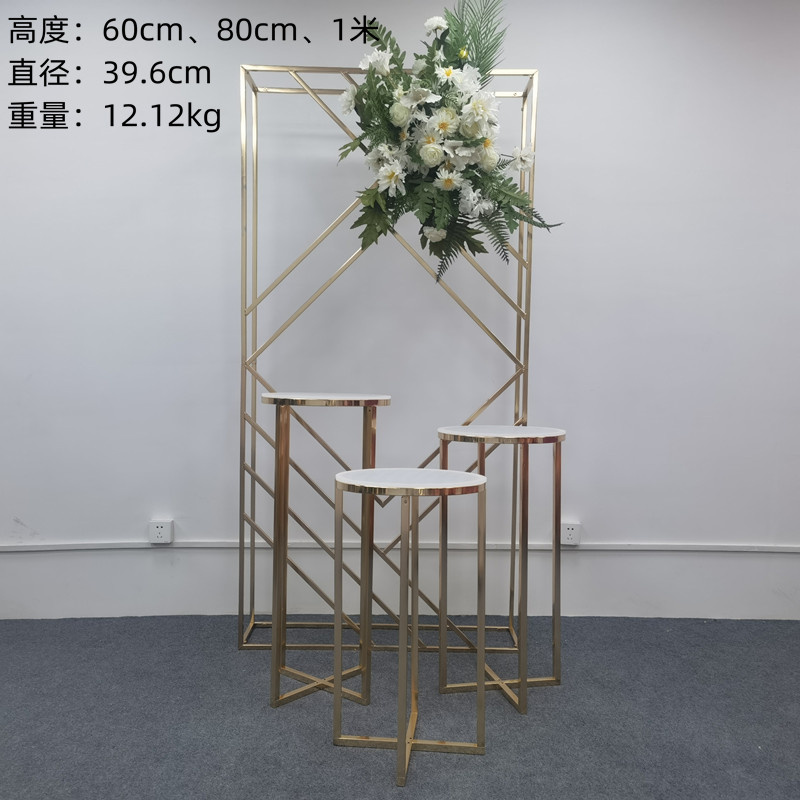 速发婚庆新款几何路引圆柱长方形镀金铁艺甜品台圆柱花器摆件花架