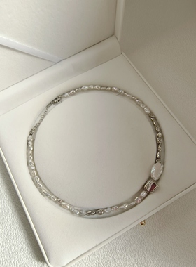 碎银子天然淡水珍珠keshi珍珠项链轻奢叠戴不褪色镀银锁骨链女