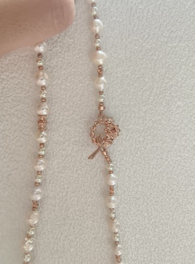 原创设计淡金天然海水珍珠玫瑰金OT 扣锁骨链项链女