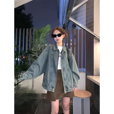 2025牛仔外套男女春季2025宽松美式高街复古翻领夹克拉链上衣潮流