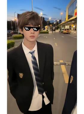 藏蓝色dk情趣制服男全套夏季西装外套高级感日系学院风套装jk西服