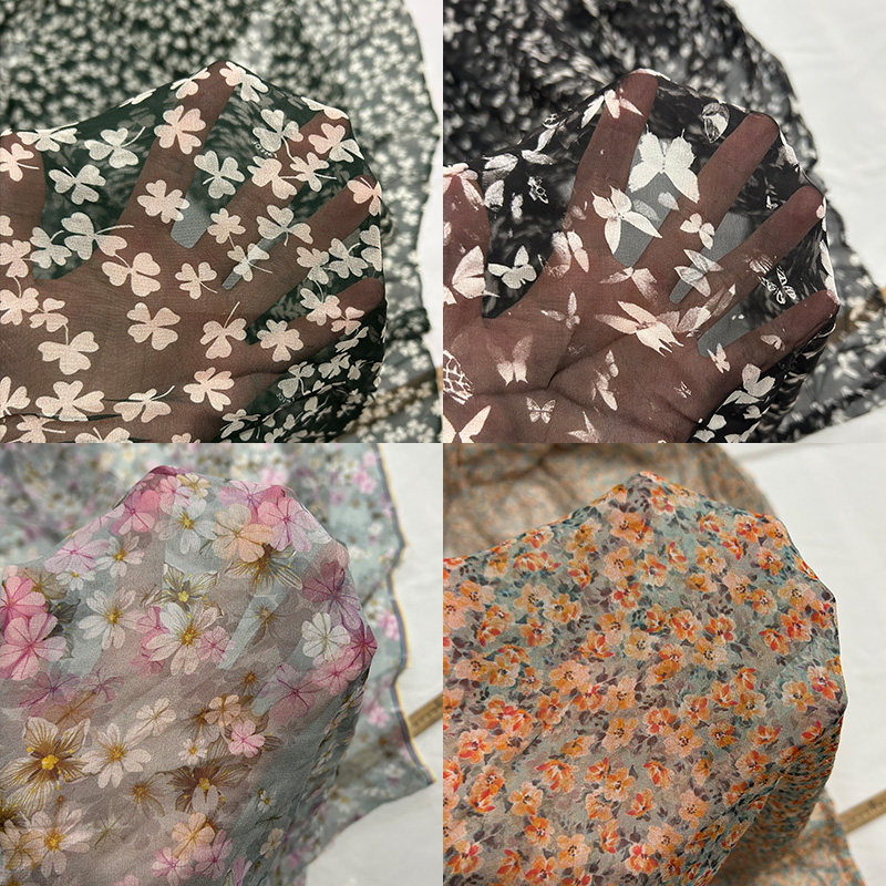 蚕之语A9141-A9160#真丝面料花色乔其纱顺纡丝巾服装料零料按张售