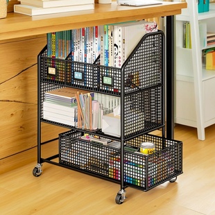 可移动书架带轮落地置物架宿舍教室课桌下学生放书本桌旁边收纳架