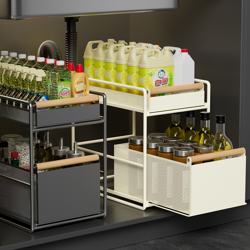厨房抽拉式置物架橱柜收纳筐拉篮