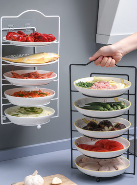 厨房多功能置物收纳架台面备餐落地多层壁挂盘子架可放菜备菜神器