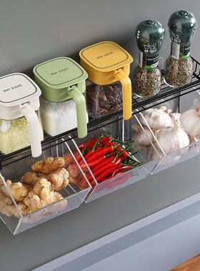 厨房调料置物架姜蒜收纳盒墙上壁挂式生姜筐大蒜调味瓶罐收纳神器