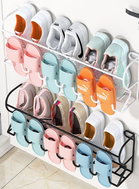 铁艺门后挂式鞋架简易门口家用浴室免打孔壁挂式鞋架收纳神器门上