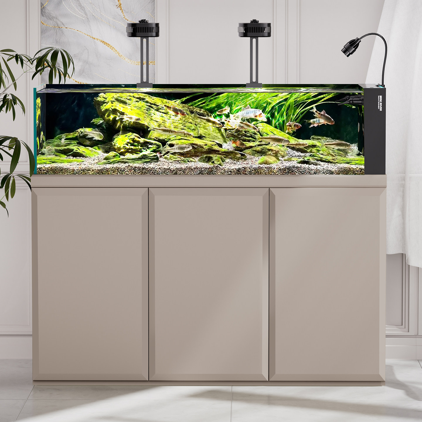 莱易欧2026新款简逸金晶超白玻璃鱼缸客厅落地水族箱底过滤溪流缸,宠物/宠物食品及用品,桌面缸,淘宝优惠券,粉丝福利购,淘宝优惠卷