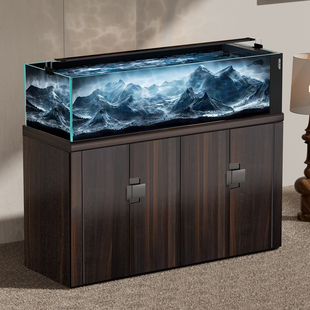 莱易欧2026新款 科莫底过滤鱼缸客厅落地水族箱金晶超白玻璃溪流缸