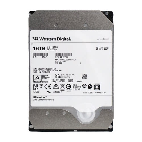 WD/西部数据 WUH722016CLE6L4 HC555 16T SATA企业氦气机械硬盘