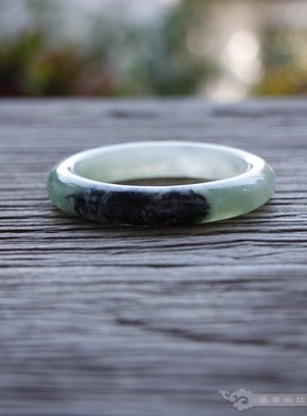 『青禾淑坊』天然绿色系岫玉手镯 {银屏昨夜微寒} 国风玉镯59.5MM