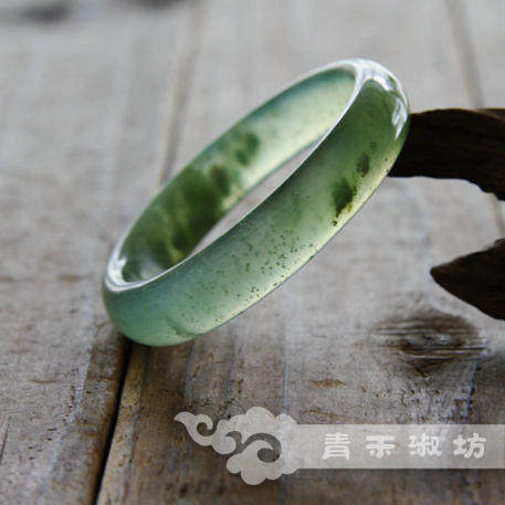 『 青禾淑坊 』天然水墨岫玉手镯{云间月色明如素}古典风雅绿色镯