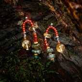 暖曦 自由 浪漫 三坛星石 热情 原创925银黄水晶多宝南红耳环钉