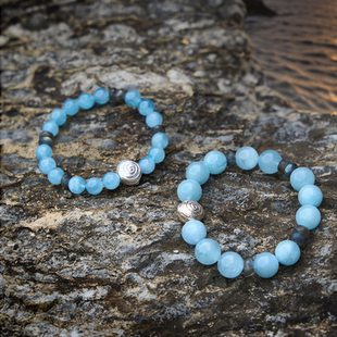 海祭司 情侣款 智慧 柔光 天然海蓝宝月光石手串 恢复 三坛星石