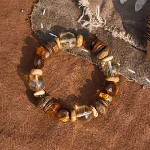 财富 三坛星石 创造 行动 黄水晶虎眼石沉香男女手串手链 和光