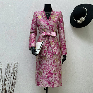 新中式国风重工刺绣提花大衣女士春秋新品立领修身中长款风衣外套