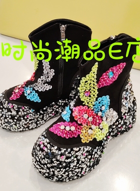 E00680 设计师款时尚潮牌欧美网红达人重工马丁靴款定制短靴