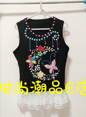 E00683 设计款时尚潮牌欧美范网红达人手工定制个性T恤背心