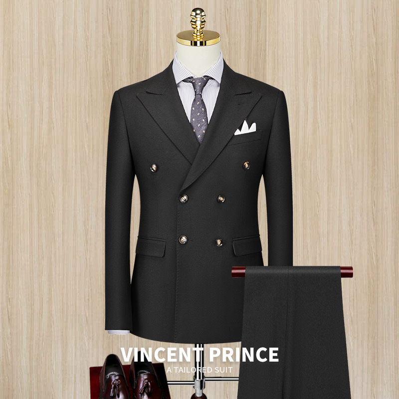 SANHEQUE HAUTE COUTURE DOUBLE-BREASTED SUIT MENS BUSINESS CAREER FORMAL WEDDING DRESS SLIM GROOM SUIT