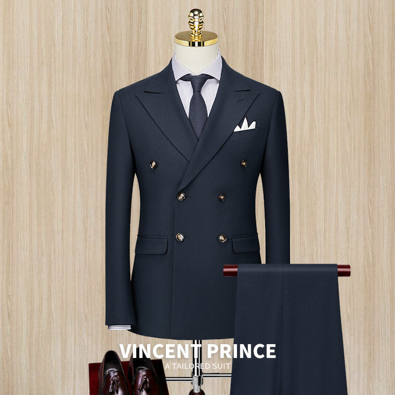 SANHEQUE HAUTE COUTURE DOUBLE-BREASTED SUIT MENS BUSINESS CAREER FORMAL WEDDING DRESS SLIM GROOM SUIT