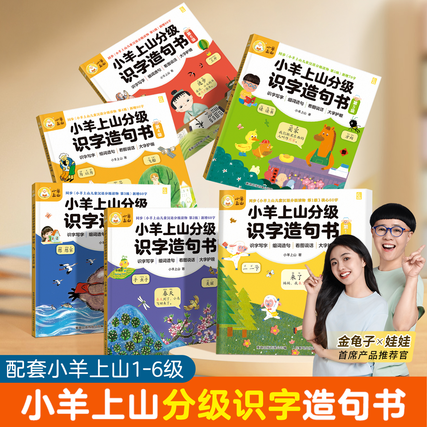 小羊上山分级识字造句书全套6册 幼儿认字幼儿园大班宝宝启蒙早教书小孩生字组词造句训练大全学前班儿童益智书籍幼小衔接教材正版