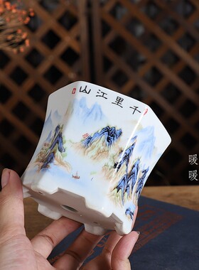 精品釉盆贴画系列K212#收腰六方